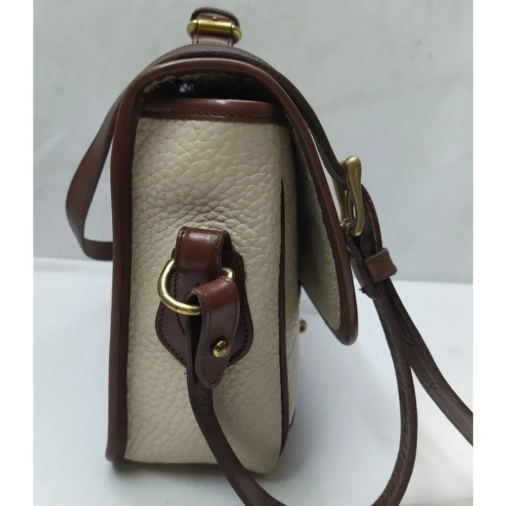 Dooney & Bourke Ivory Pebbled Leather Buckle Satchel Crossbody Bag - Made in USA